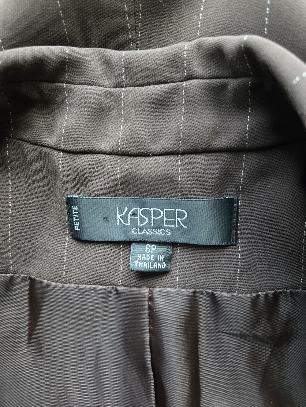 VTG Kasper Classics Petite 2pc Brown Pinstripe Blazer Trouser Lined Pantsuit Set - Picture 6 of 12